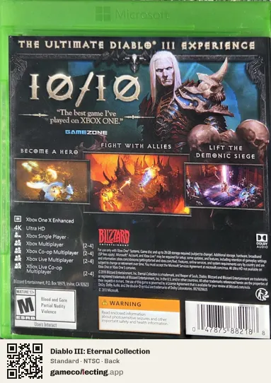 Diablo III: Eternal Collection Xbox One, NTSC box back