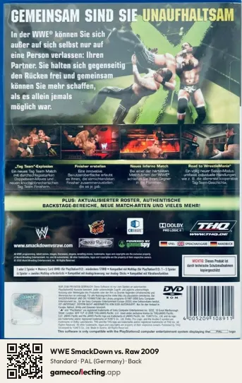 WWE SmackDown vs. Raw 2009 PlayStation 2, Germany box back
