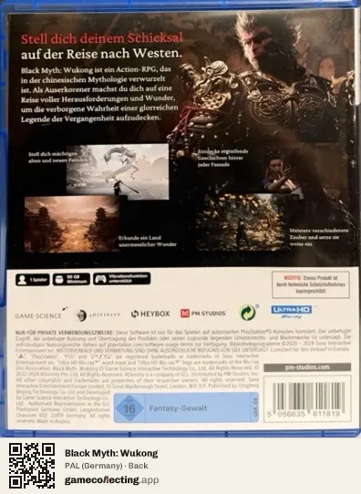 Black Myth: Wukong PlayStation 5, Germany box back