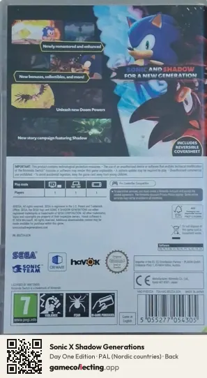 Sonic X Shadow Generations Nintendo Switch, Nordic countries box back