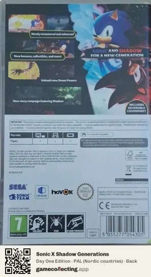 Sonic X Shadow Generations Nintendo Switch, Nordic countries box back