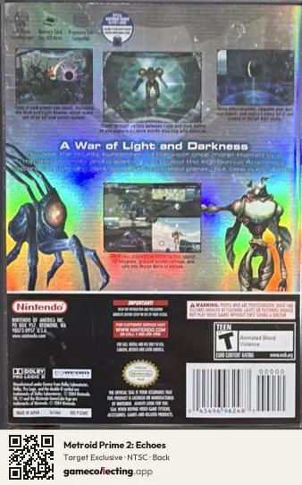 Metroid Prime 2: Echoes Nintendo GameCube, NTSC box back