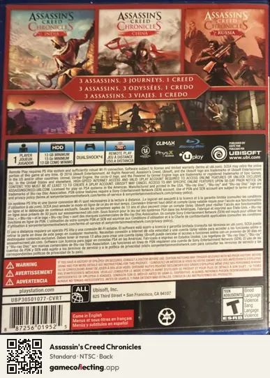 Assassin's Creed Chronicles PlayStation 4, NTSC box back