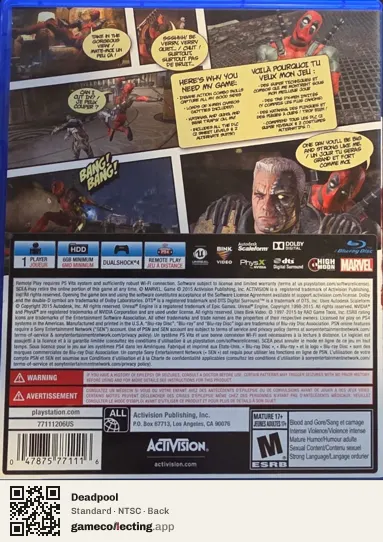 Deadpool PlayStation 4, NTSC box back