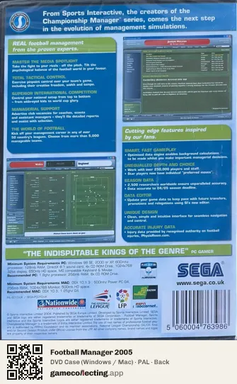 Football Manager 2005 Computer, PAL box back