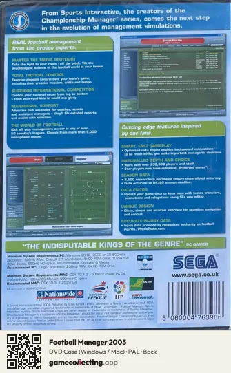 Football Manager 2005 Computer, PAL box back