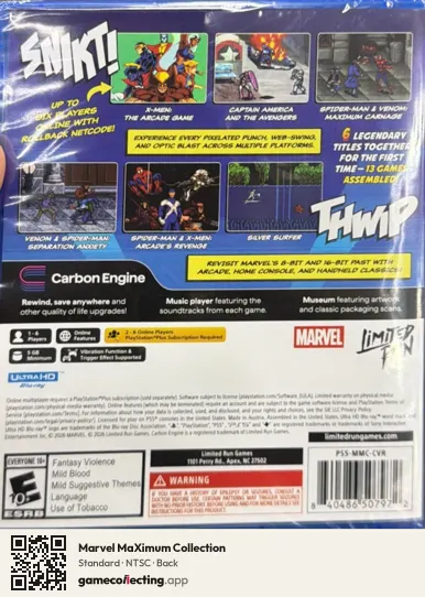 Marvel MaXimum Collection PlayStation 5, NTSC box back