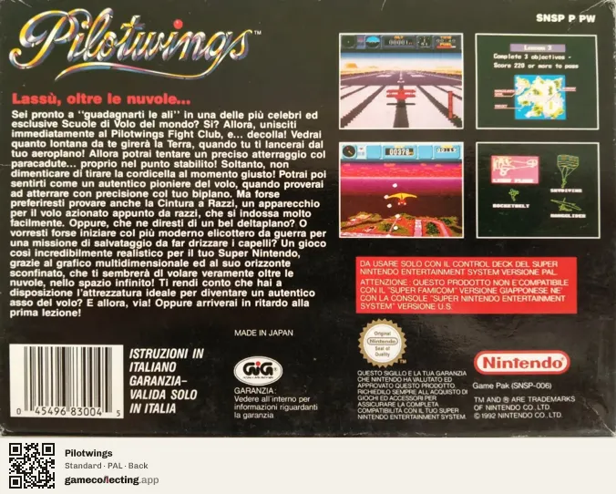 Pilotwings Super Nintendo Entertainment System, PAL box back