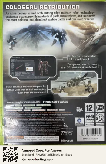 Armored Core: For Answer Xbox 360, United Kingdom box back