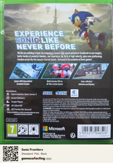 Sonic Frontiers Xbox Series X, PAL box back