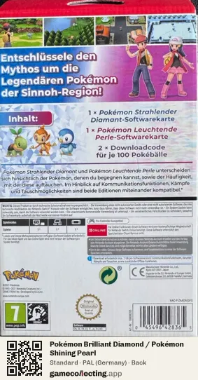 Pokémon Brilliant Diamond / Pokémon Shining Pearl Nintendo Switch, Germany box back