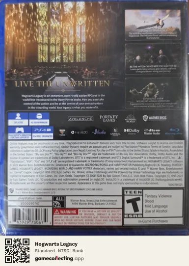 Hogwarts Legacy PlayStation 4, NTSC box back