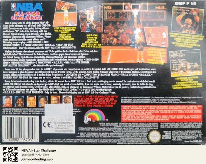 NBA All-Star Challenge Super Nintendo Entertainment System, PAL box back