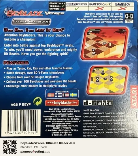Beyblade VForce: Ultimate Blader Jam Game Boy Advance, PAL box back