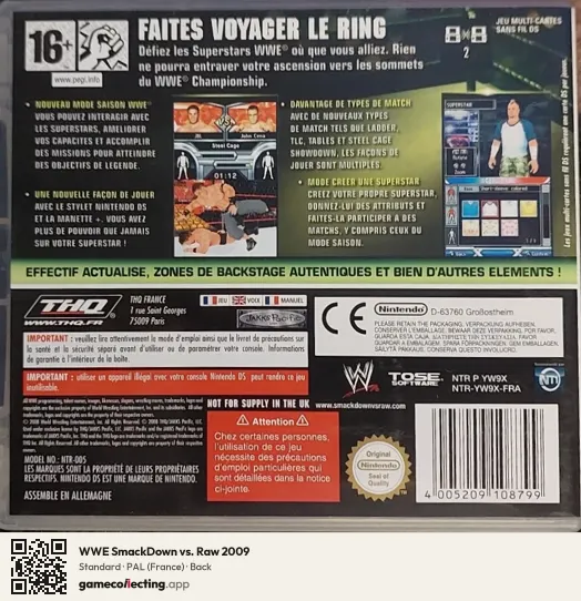 WWE SmackDown vs. Raw 2009 Nintendo DS, France box back