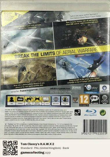 Tom Clancy's H.A.W.X 2 PlayStation 3, United Kingdom box back