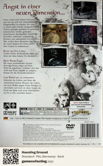 Haunting Ground PlayStation 2, Germany box back