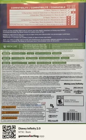 Disney Infinity 2.0 Xbox 360, NTSC box back
