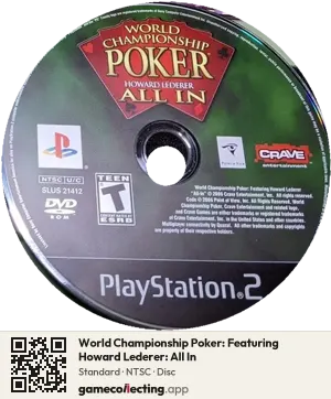 World Championship Poker: Featuring Howard Lederer: All In PlayStation 2, NTSC disc
