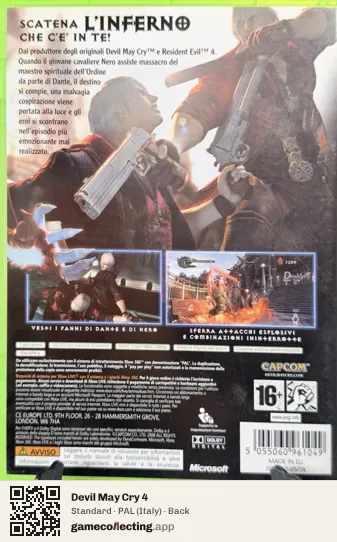 Devil May Cry 4 Xbox 360, Italy box back
