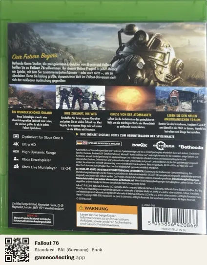 Fallout 76 Xbox One, Germany box back
