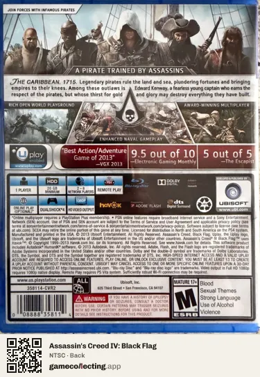 Assassin's Creed IV: Black Flag PlayStation 4, NTSC box back
