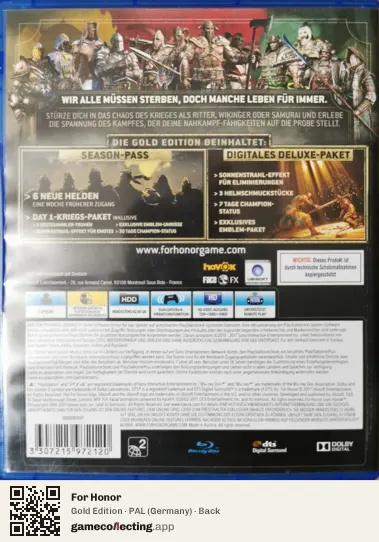 For Honor PlayStation 4, Germany box back