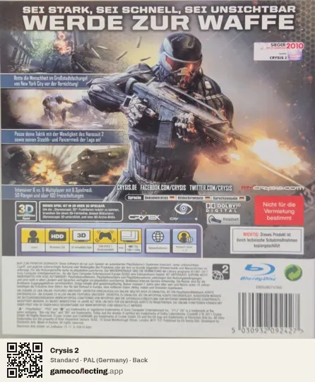 Crysis 2 PlayStation 3, Germany box back