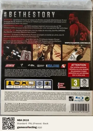 NBA 2K16 PlayStation 3, France box back