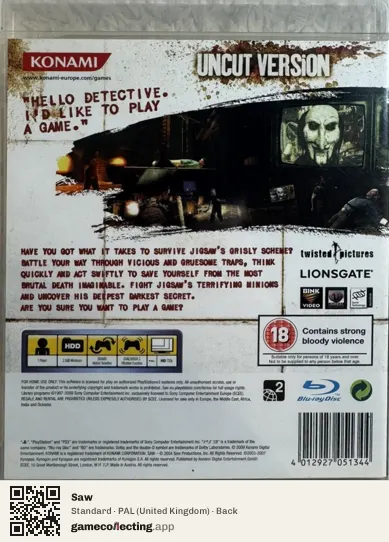 Saw PlayStation 3, United Kingdom box back