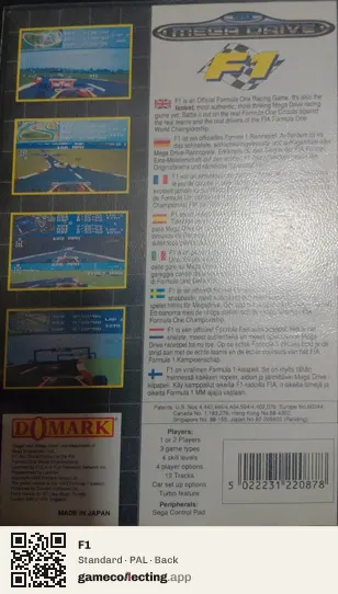 F1 Sega Mega Drive / Genesis, PAL box back
