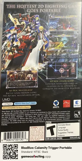 BlazBlue: Calamity Trigger Portable PlayStation Portable, NTSC box back