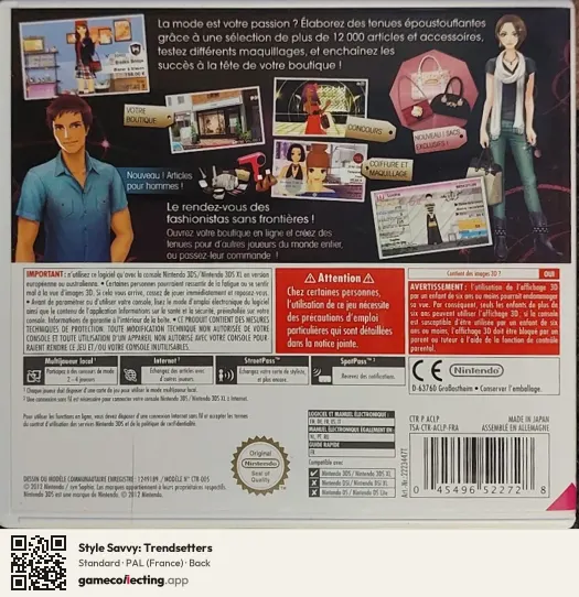 Style Savvy: Trendsetters Nintendo 3DS, France box back