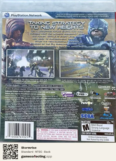 Stormrise PlayStation 3, NTSC box back