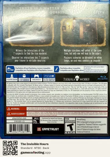 The Invisible Hours PlayStation 4, NTSC box back