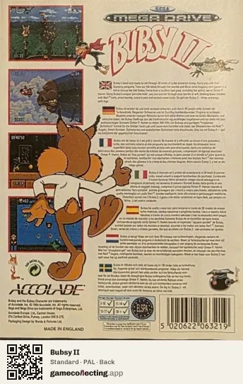 Bubsy II Sega Mega Drive / Genesis, PAL box back