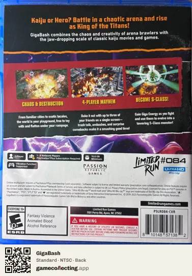 GigaBash PlayStation 5, NTSC box back