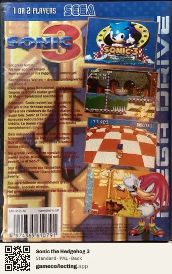 Sonic the Hedgehog 3 Sega Mega Drive / Genesis, PAL box back