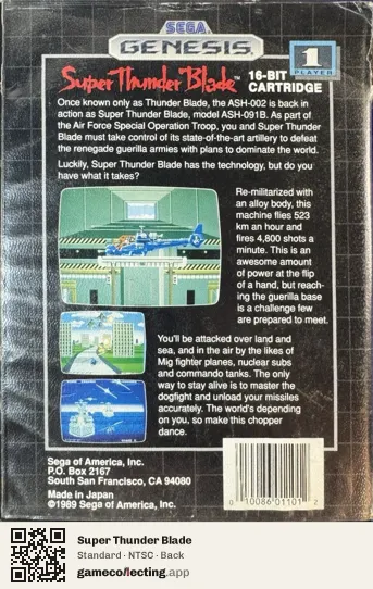 Super Thunder Blade Sega Mega Drive / Genesis, NTSC box back