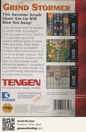 Grind Stormer Sega Mega Drive / Genesis, NTSC box back
