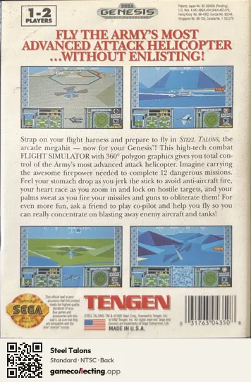 Steel Talons Sega Mega Drive / Genesis, NTSC box back