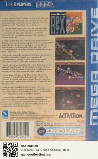 Radical Rex Sega Mega Drive / Genesis, United Kingdom box back