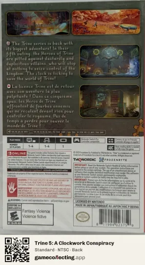 Trine 5: A Clockwork Conspiracy Nintendo Switch, NTSC box back