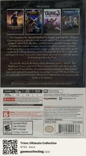 Trine: Ultimate Collection Nintendo Switch, NTSC box back