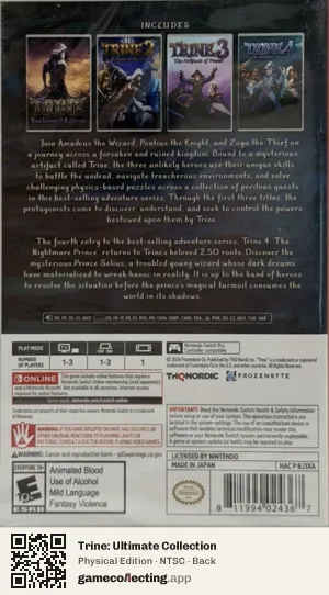 Trine: Ultimate Collection Nintendo Switch, NTSC box back