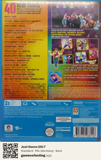 Just Dance 2017 Nintendo Wii U, Germany box back