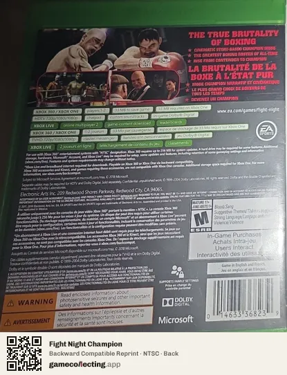 Fight Night Champion Xbox 360, NTSC box back