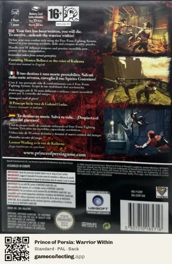 Prince of Persia: Warrior Within Nintendo GameCube, PAL box back