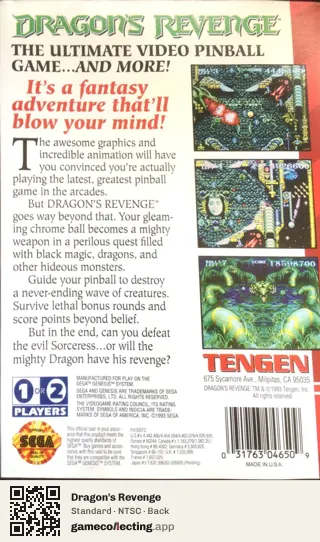 Dragon's Revenge Sega Mega Drive / Genesis, NTSC box back