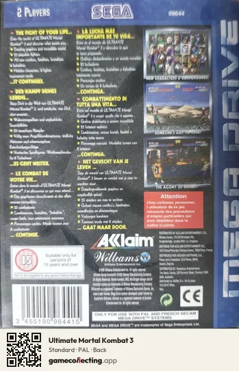 Ultimate Mortal Kombat 3 Sega Mega Drive / Genesis, PAL box back